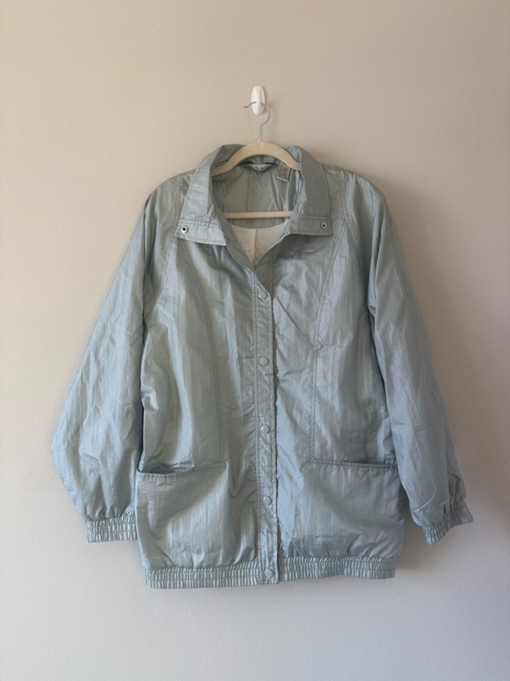 Vintage Haband 80s Silver Nylon Lightweight Lined Windbreaker Jacket Sz Medium